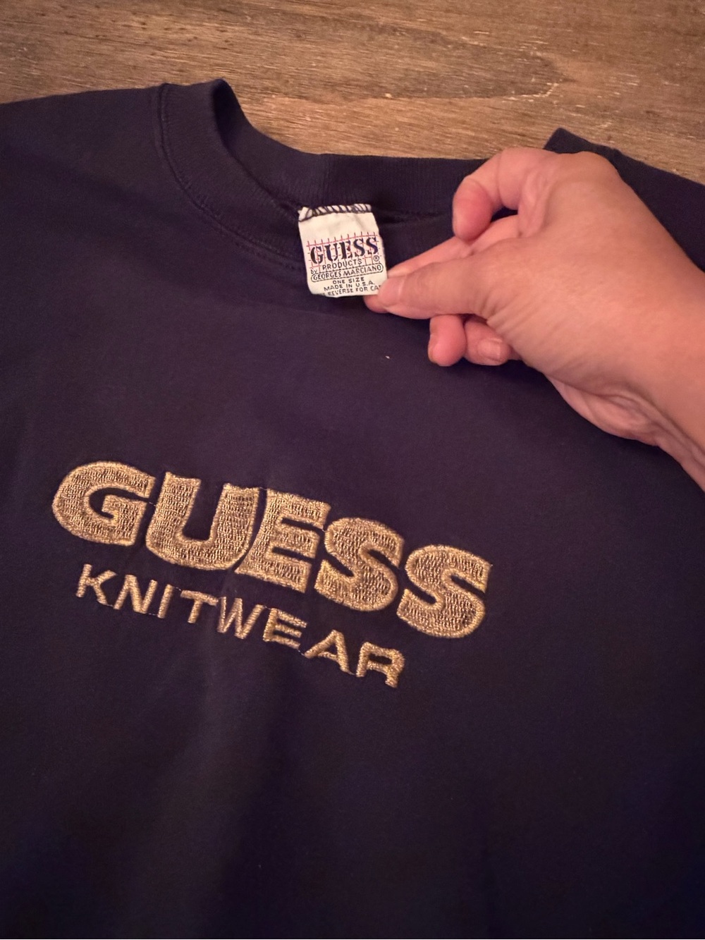 90s Vintage GUESS Black Sweatshirt with Gold Embroidered Logo OS